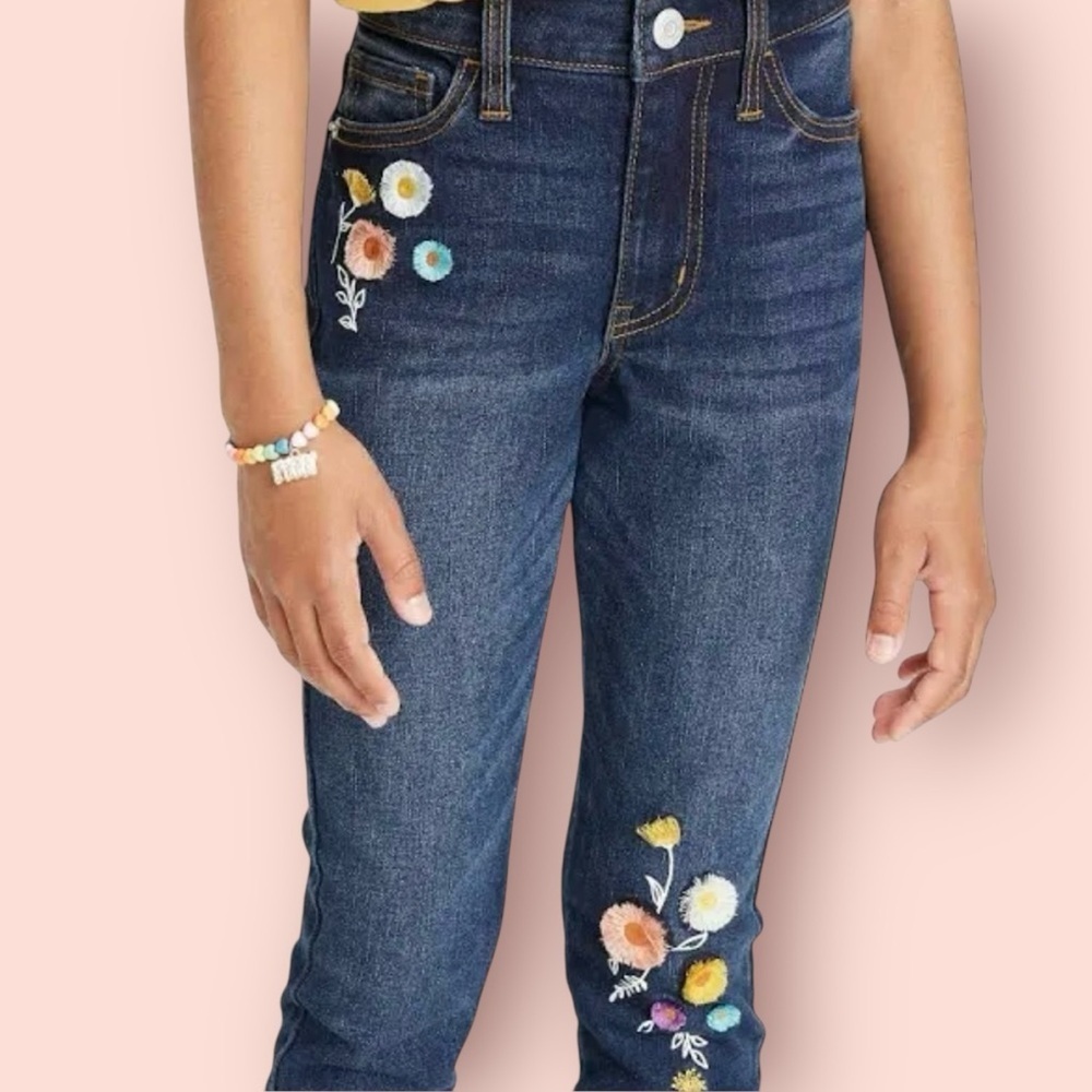 Embroidered Floral Blue Jeans for Girls, Cat and Jack